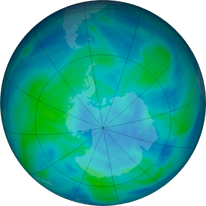 Antarctic ozone map for 11 March 2016